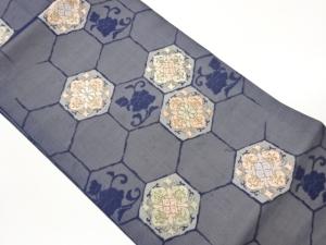 紗 亀甲に華紋・花唐草模様織出し名古屋帯